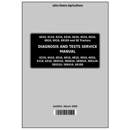 OPERATION AND TESTS SERVICE MANUAL - JOHN DEERE TRACTORS 6010, 6110, 6210, 6310, 6410, 6510, 6610, 6810, 6910 TM4552 