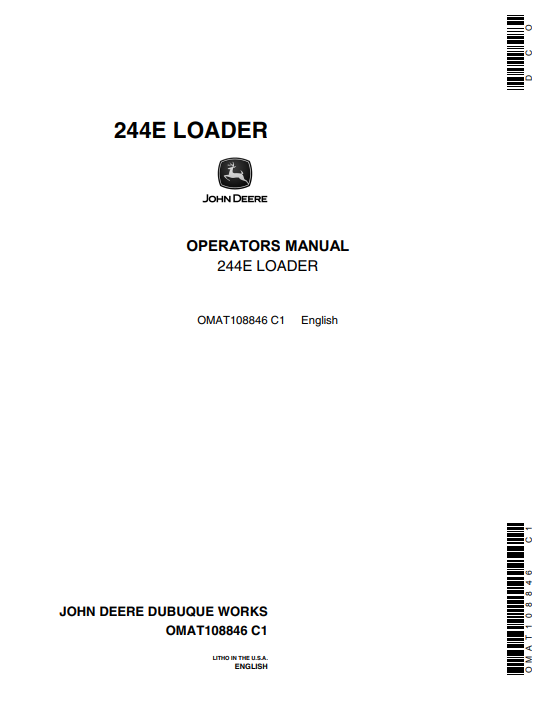 JOHN DEERE 244E (E SERIES) Construction Loaders OPERATOR MANUAL - OMAT108846