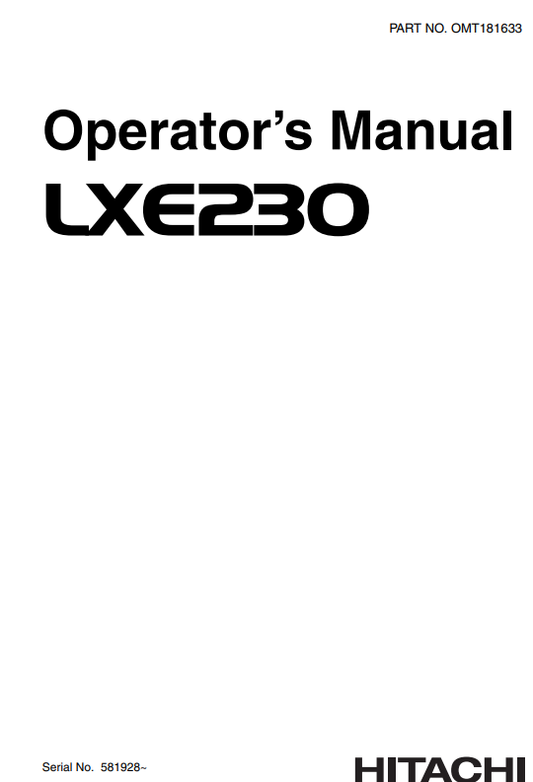 JOHN DEERE LXE230 (LXE SERIES) Hitachi  Loaders OPERATOR MANUAL - OMT181633_