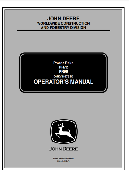 JOHN DEERE PR72, PR96 Construction Attachments OPERATOR MANUAL - OMKV18675