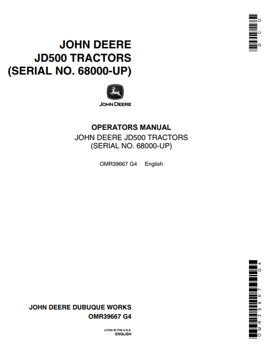 JOHN DEERE 500 FORESTRY Tractors OPERATOR MANUAL - OMR39667