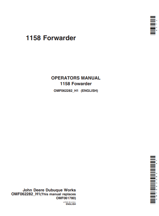 JOHN DEERE 1010B (B SERIES) Forestry Forwarders OPERATOR MANUAL - OMF062545