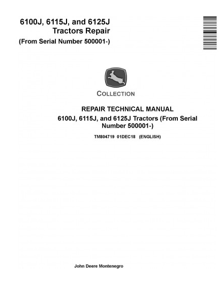 REPAIR TECHNICAL MANUAL - JOHN DEERE 6125J TRACTOR TM804719