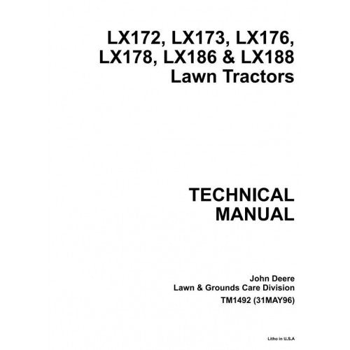 TECHNICAL SERVICE MANUAL -  JOHN DEERE LX173,RIDING LAWN TRACTORS TM1492