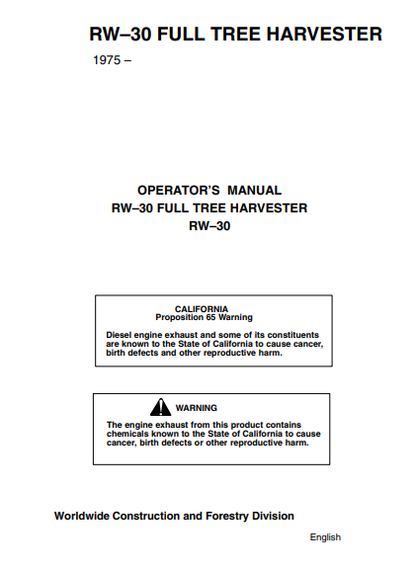 JOHN DEERE RW30 (SERIES) Forestry Harvester OPERATOR MANUAL - RW30001