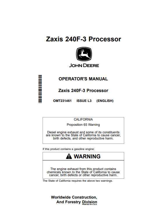 OPERATOR MANUAL - JOHN DEERE ZAXIS240F-3 (ZAXIS-3 SERIES) CONSTRUCTION PROCESSORS - OMT231461_24