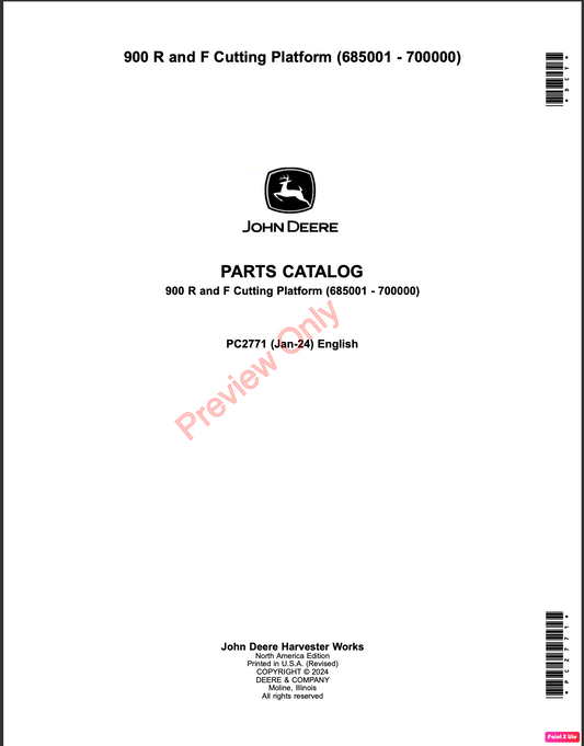 PC2771 - JOHN DEERE 900 RIGID AND FLEX CUTTING PLATFORMS PARTS CATALOGUE MANUAL