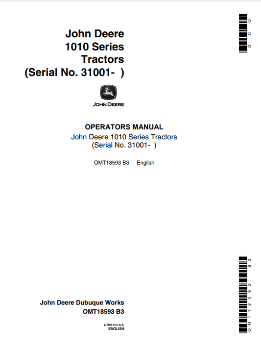 JOHN DEERE 1010 (METRIC) Construction Excavators OPERATOR MANUAL - OMT18593