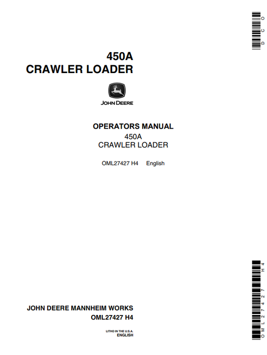 JOHN DEERE 450A (A SERIES) Construction Crawlers OPERATOR MANUAL - OML27427