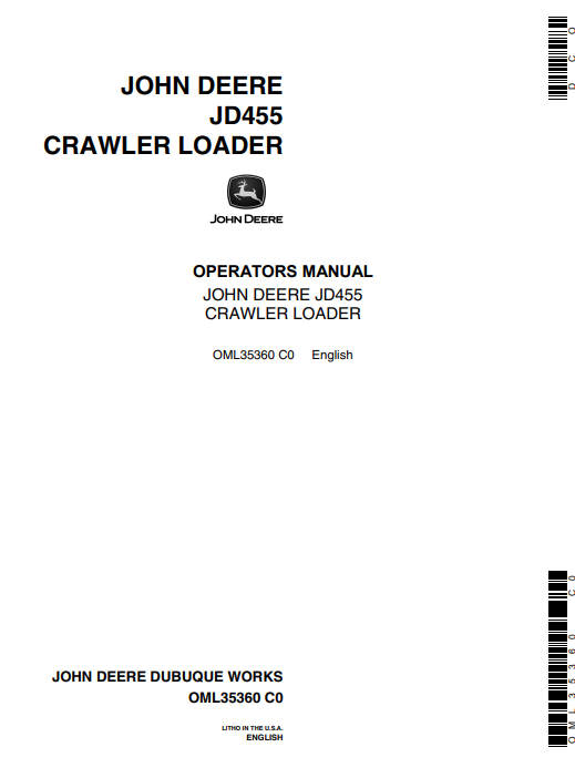 JOHN DEERE 455 (SERIES) Construction Crawlers OPERATOR MANUAL - OML35360