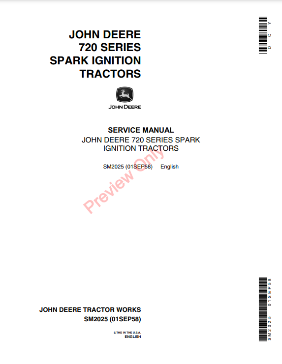 SM2025 SERVICE MANUAL - JOHN DEERE 70, 720 & 730 (GAS) TRACTOR