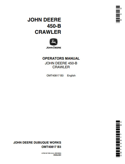 JOHN DEERE 450B (B SERIES) Construction Crawlers OPERATOR MANUAL -  OMT40817_