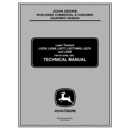 TECHNICAL SERVICE MANUAL -  JOHN DEERE LX279,LAWN TRACTORS TM1754 