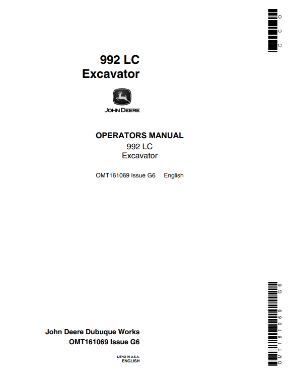 JOHN DEERE 992ELC (E SERIES) Construction Tractors OPERATOR MANUAL - OMT161069