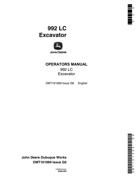 JOHN DEERE 992ELC (E SERIES) Construction Tractors OPERATOR MANUAL - OMT161069