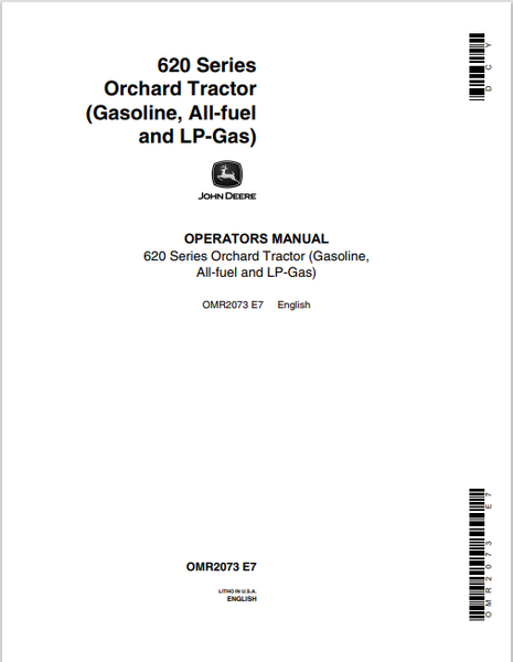 JOHN DEERE 620 SERIES ORCHARD TRACTOR OPERATOR MANUAL OMR2073 - PDF FILE