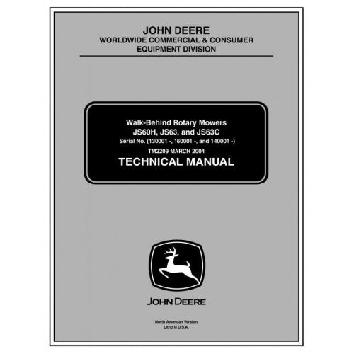 DIAGNOSTIC AND REPAIR TECHNICAL SERVICE MANUAL - JOHN DEERE WALK-BEHIND ROTARY MOWERS S60H TM2209 