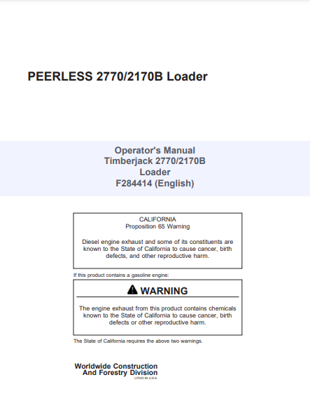 F284414 - JOHN DEERE 2170,2770 (SERIES) Forestry Knuckleboom Loader OPERATOR MANUAL