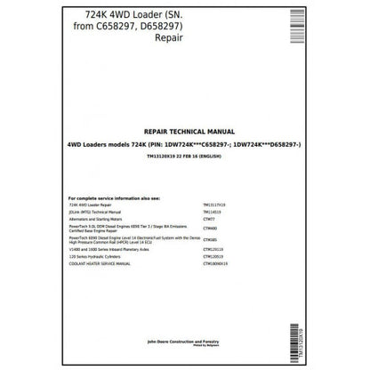 SERVICE REPAIR TECHNICAL MANUAL - JOHN DEERE 724K 4WD LOADER (SN. FROM C658297, D658297) TM13120X19 