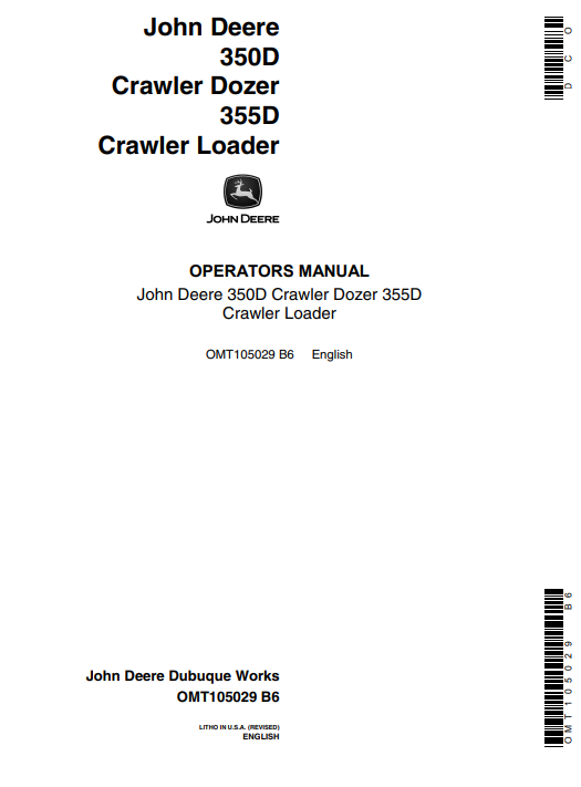 JOHN DEERE 350D, 355D (D SERIES) FORESTRY Crawlers OPERATOR MANUAL - OMT105029