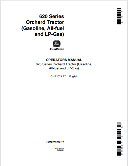 OMR2073 - JOHN DEERE 620 SERIES ORCHARD TRACTOR OPERATOR MANUAL