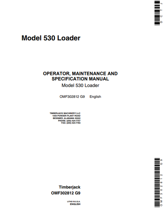 JOHN DEERE 530 FORESTRY Knuckleboom Loader OPERATOR MANUAL - OMF302812