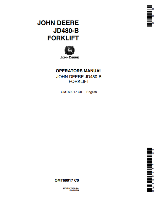 JOHN DEERE 480B (B SERIES) Construction Forklifts OPERATOR MANUAL -  OMT69917