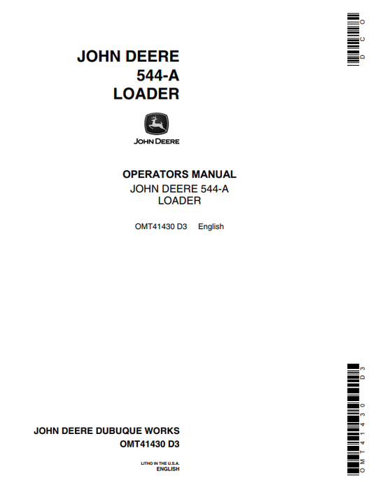 JOHN DEERE 544A (A SERIES) Construction Loaders OPERATOR MANUAL -  OMT41430