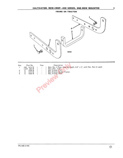 JOHN DEERE 4550 SERIES ROW-CROP CULTIVATOR PC508 - PARTS CATALOG MANUAL