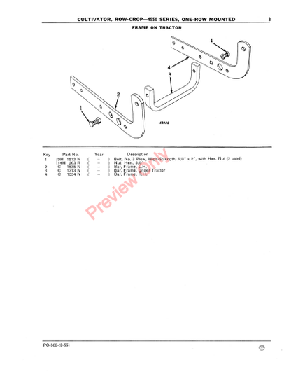 JOHN DEERE 4550 SERIES ROW-CROP CULTIVATOR PC508 - PARTS CATALOG MANUAL