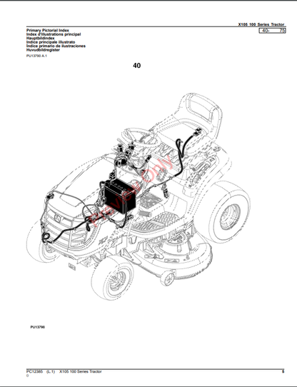 JOHN DEERE X105 100 SERIES TRACTOR PC12385 - PARTS CATALOG MANUAL