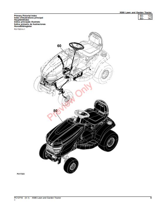 JOHN DEERE X580 LAWN AND GARDEN TRACTOR PC12716 - PARTS CATALOG MANUAL