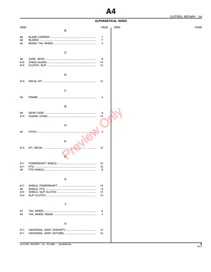 JOHN DEERE 54 ROTARY CUTTER PC1839 - PARTS CATALOG MANUAL