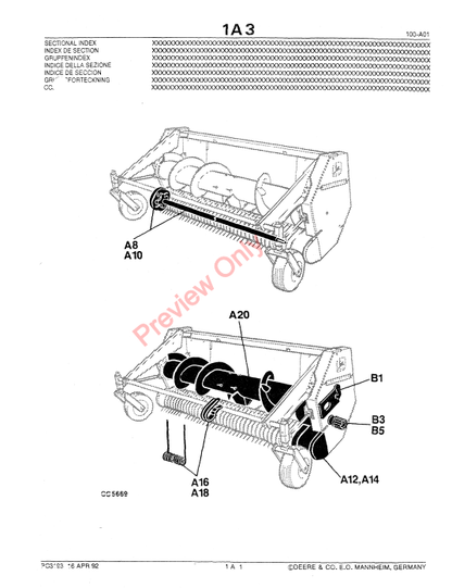 JOHN DEERE 630 3M, 645 4, 5M PICKUP FOR SELF-PROPELLED FORAGE HARVESTER PC3193 - PARTS CATALOG MANUAL