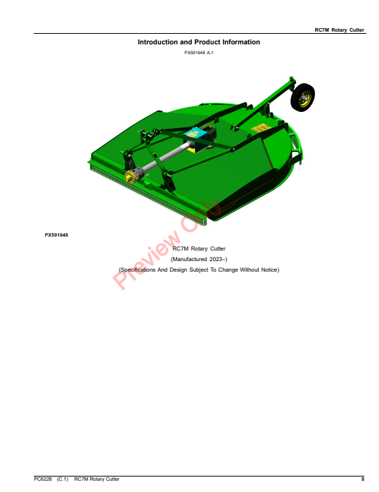 JOHN DEERE RC7M ROTARY CUTTER PC6228 - PARTS CATALOG MANUAL