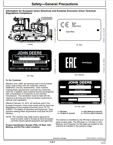 OPERATOR MANUAL - JOHN DEERE 1050K PL Construction Crawler Dozer OMT389532X19