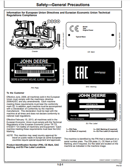 OPERATOR MANUAL - JOHN DEERE 1050K PL Construction Crawler Dozer OMT389532X19