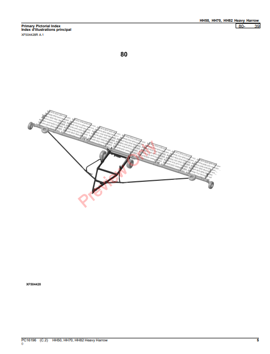 JOHN DEERE HH50, HH70, HH82 HEAVY HARROW PC16196 - PARTS CATALOG MANUAL