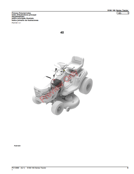 JOHN DEERE S180 100 SERIES TRACTOR PC13996 - PARTS CATALOG MANUAL