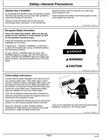 OPERATOR MANUAL - JOHN DEERE 245 P CONSTRUCTION EXCAVATOR OMT480096X019