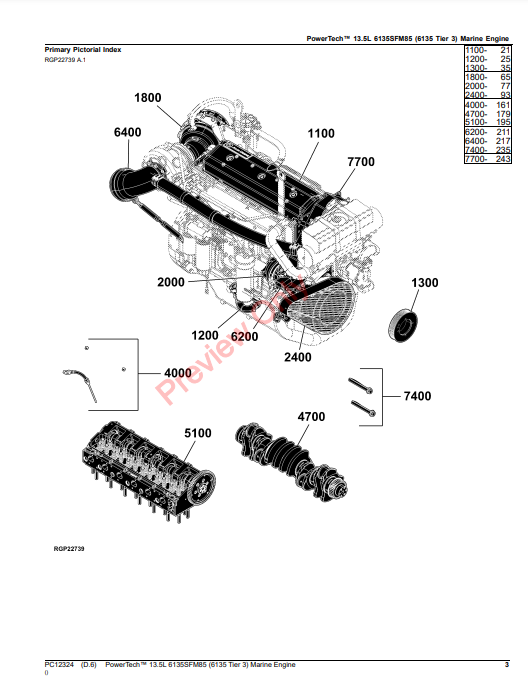 JOHN DEERE POWERTECH 13.5L 6135SFM85 (6135 TIER 3) MARINE ENGINE PC12324 - PARTS CATALOG MANUAL