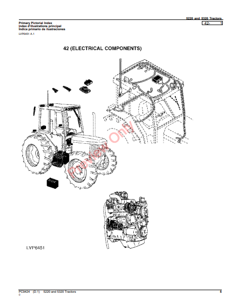 JOHN DEERE 5220 AND 5320 TRACTORS PC9424 - PARTS CATALOG MANUAL