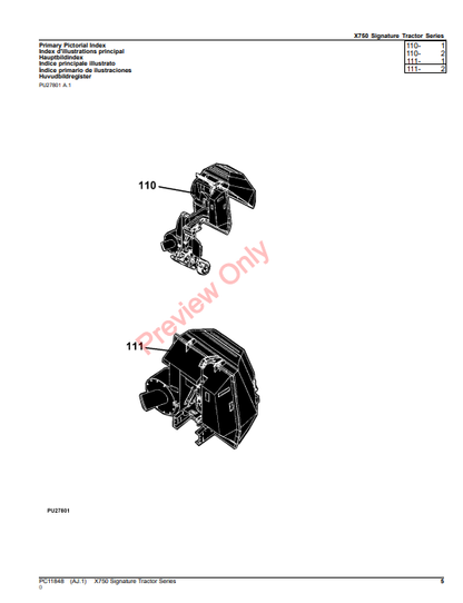 JOHN DEERE X750 SIGNATURE TRACTOR SERIES PC11848 - PARTS CATALOG MANUAL