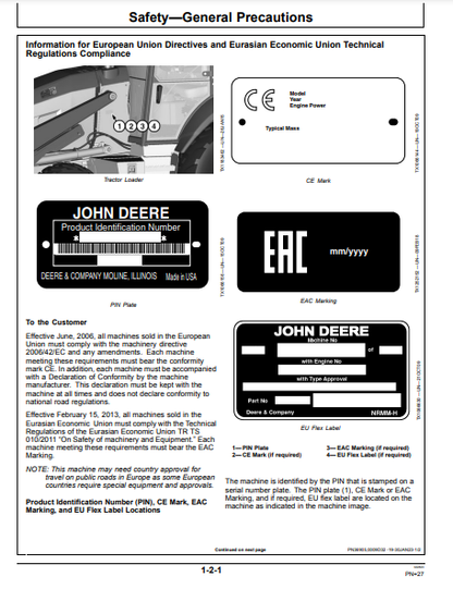 OPERATOR MANUAL - JOHN DEERE 210L EP Construction Tractor Loader OMT467849X01