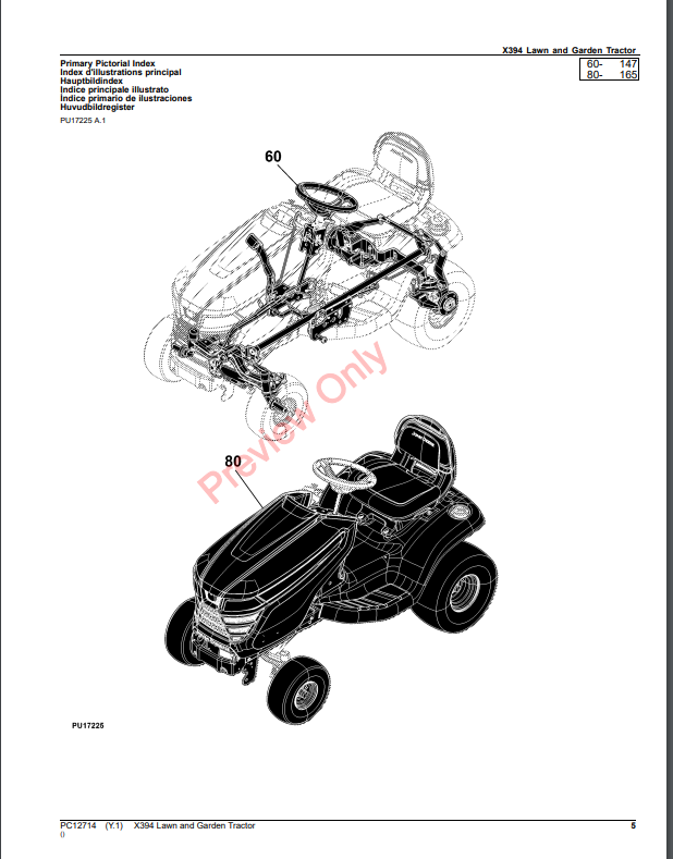 JOHN DEERE X394 LAWN AND GARDEN TRACTOR PC12714 - PARTS CATALOG MANUAL