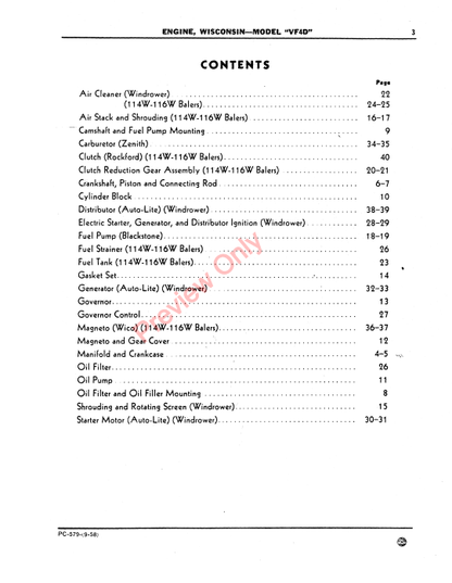 JOHN DEERE WISCONSIN ENGINE - MODEL VF4D PC579 - PARTS CATALOG MANUAL