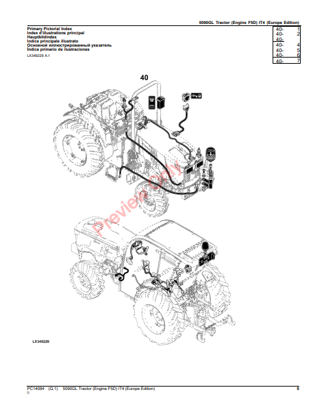 JOHN DEERE 5090GL TRACTOR (ENGINE F5D) IT4 (EUROPE EDITION) PC14084 - PARTS CATALOG MANUAL