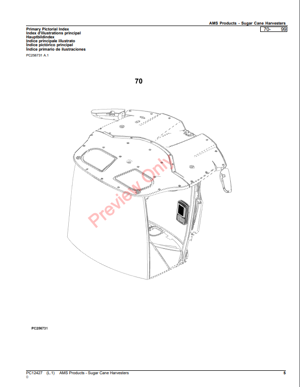 JOHN DEERE AMS PRODUCTS-SUGAR CANE HARVESTERS PC12427 - PARTS CATALOG MANUAL