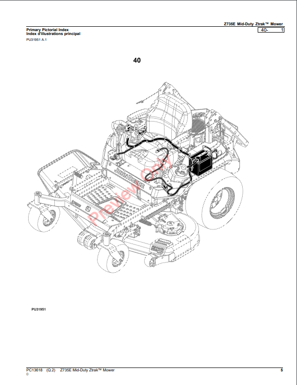 JOHN DEERE Z735E MID-DUTY ZTRAK MOWER PC13618 - PARTS CATALOG MANUAL