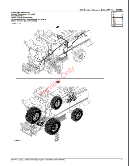 JOHN DEERE S685 COMBINE PC4782 - PARTS CATALOG MANUAL